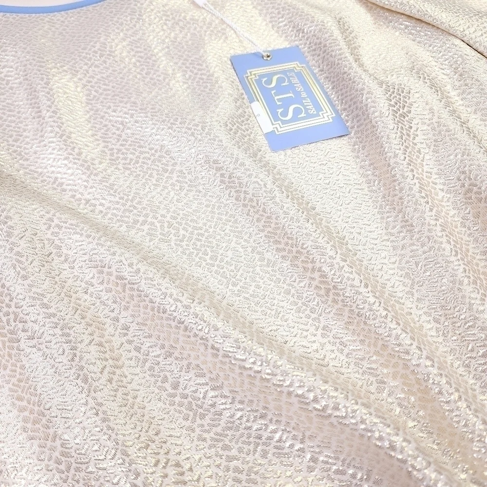 New Sail to Sable Silk Metallic Gold Blue Detailing Dress Sz 4 - Picture 9 of 14